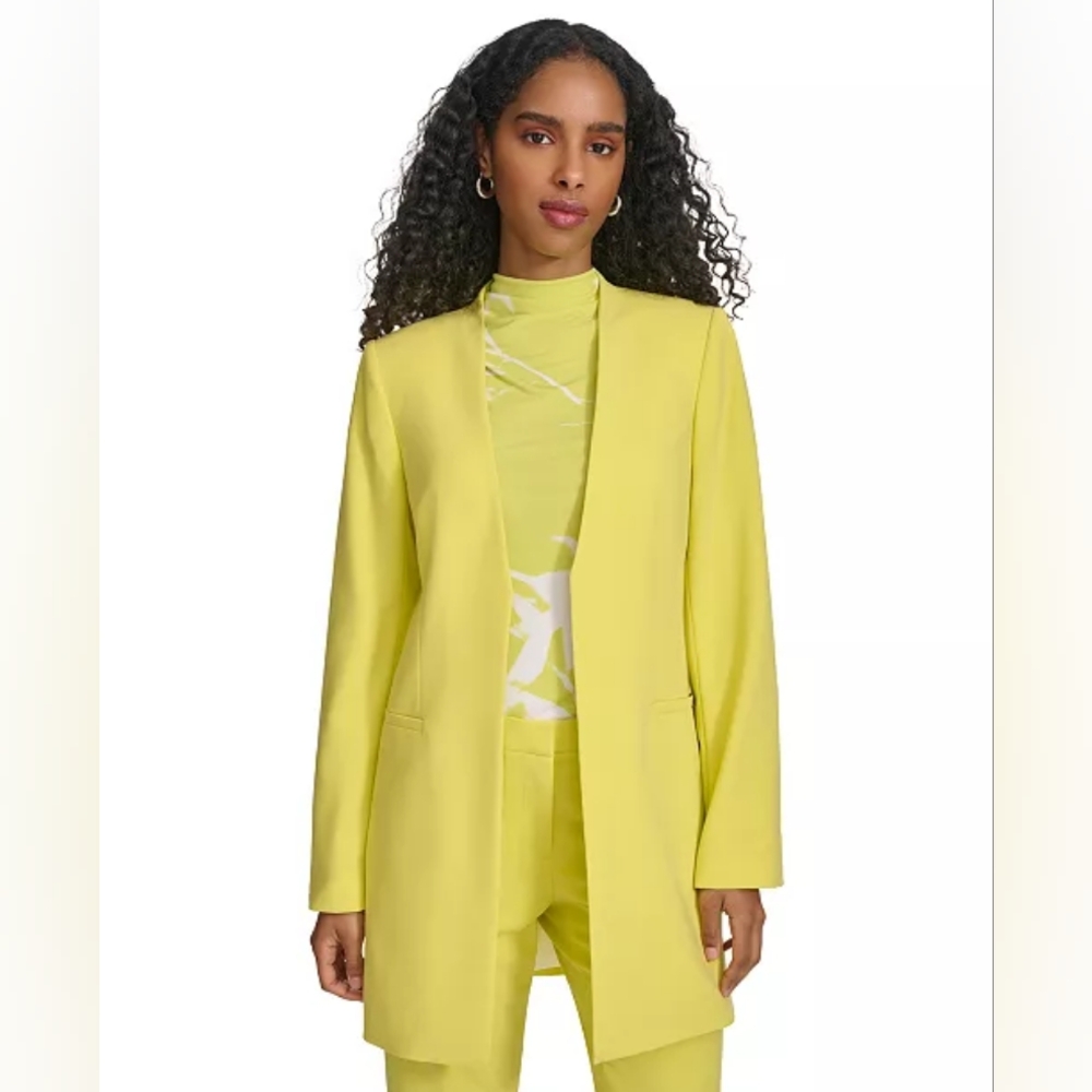 Calvin Klein Petite Open-Front Topper Jacket Lemon Yellow Size 10P